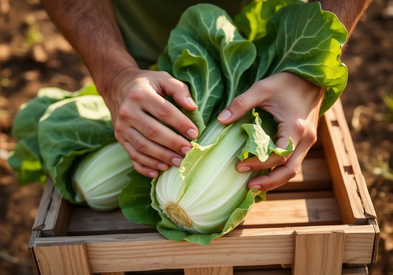 Hands harvesting fresh cabbages — the value of people